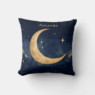 Coussin Crescent Lune personnalisée et Stars Ciel nocturne