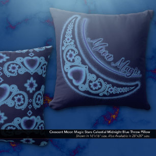 Coussin Crescent Moon Magic Stars Celestial Midnight Blue