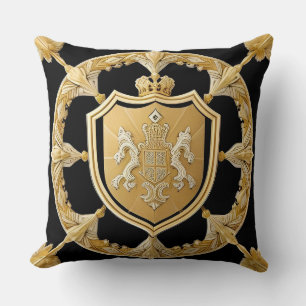 Coussin Crête Ornementale Dorée Élégante avec Bouclier