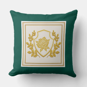 Coussin Crête Royale Élégante Rose Or – Vert Émeraude