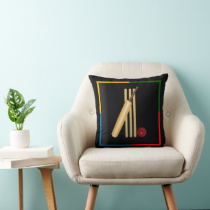 Coussin Cricket, guichet, batte et balle, 