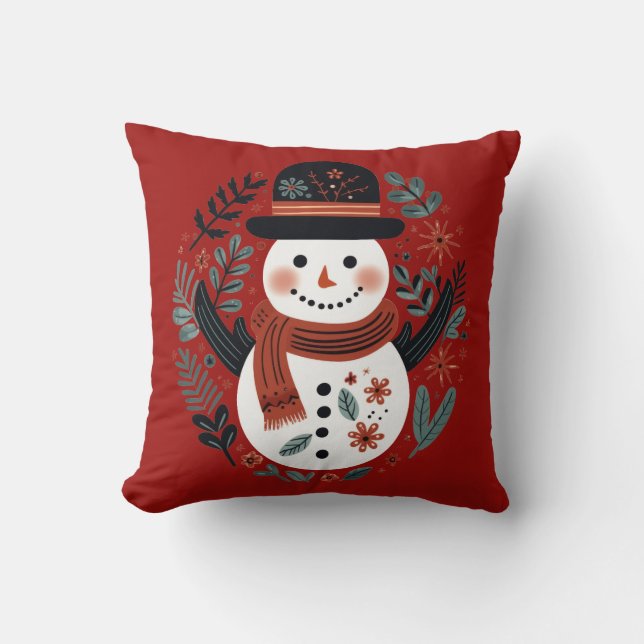 Coussin Crimson Red Snowman Noël (Recto)