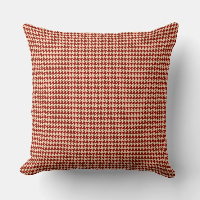 Coussin Crimson rouge et crème Houndstooth Motif géométriq (Recto)