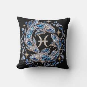Coussin Cristal Argent Poissons Zodiaque