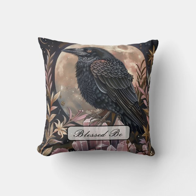 Coussin Cristal de Corbeau Mystique (Recto)