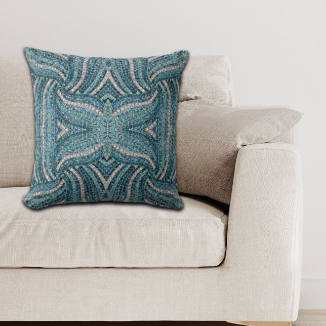 Coussin cristal de rhinocéros bleu gris argenté chic (bohemian girly chic silver grey turquoise blue throw pillow)