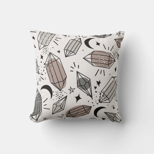Coussin Cristaux, Lune, Étoiles, Design Chevauché. (Recto)