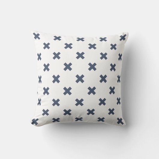 Coussin Crochets bleu-gris sur blanc (Recto)