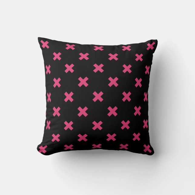 Coussin Crochis Fuchsia sur noir (Recto)