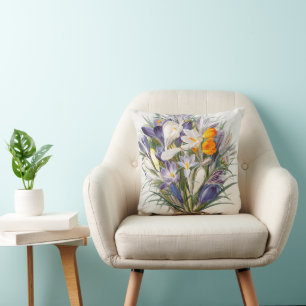 Coussin Crocus Spring Flower Botanique Floral Art