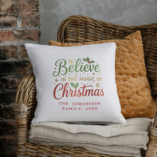 Coussin Croire à la magie de la typographie de Noël