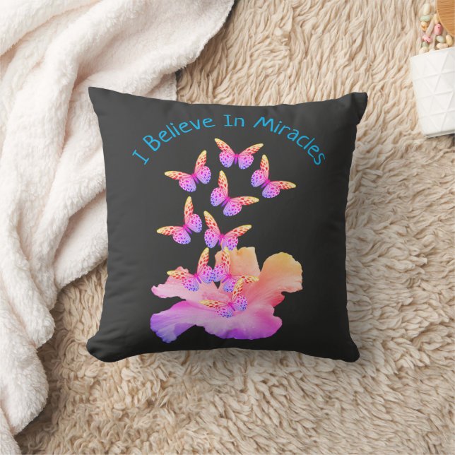 Coussin Croire En Miracles Hibiscus Flower Butterflies (Couverture)