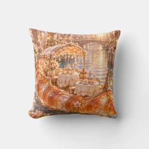 Coussin Croissant Canal Thé Bateau Cristal Abricot