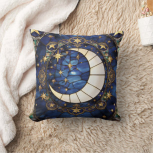 Coussin Croissant Céleste Orné de Vitrail Lune