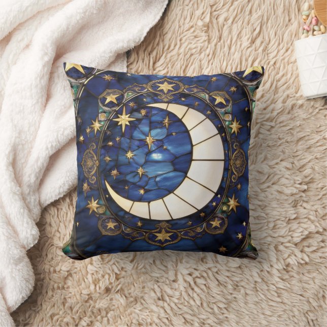 Coussin Croissant Céleste Orné de Vitrail Lune (Couverture)