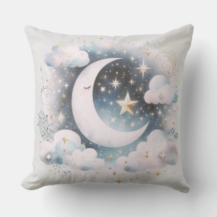Coussin Croissant de Lune Céleste Bleu et Blanc Bohème Mod