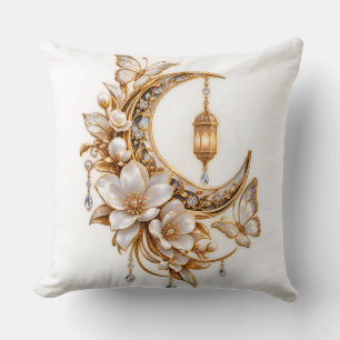 Coussin Croissant de Lune Doré Luxueux et Lanterne Fleurie