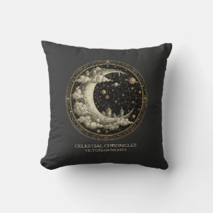 Coussin Croissant de Lune Vintage avec Nuages, Rétro Victo