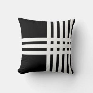 Coussin Croix abstraite moderne blanche sur fond noir