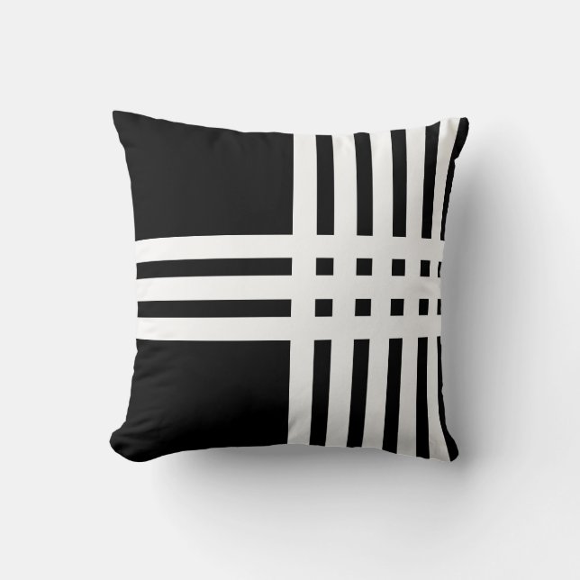 Coussin Croix abstraite moderne blanche sur fond noir (Recto)
