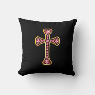 Coussin Croix chrétienne avec pierres "rubis"