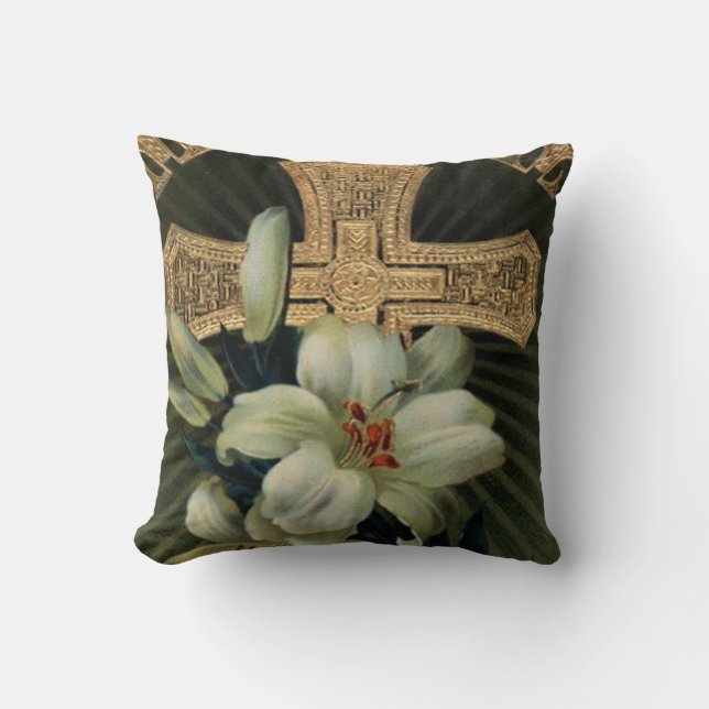 Coussin Croix chrétienne en or Lys de Pâques (Recto)