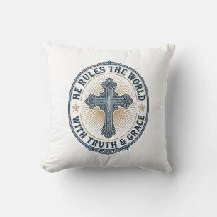 Coussin Croix Chrétienne Il Règne sur le Monde