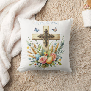 Coussin Croix de Pâques personnalisée à l'aquarelle