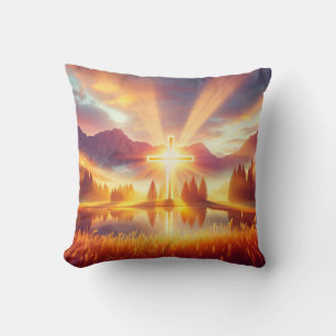 Coussin Croix d'or sous un glorieux lever de soleil