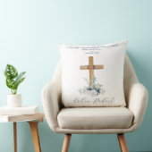 Coussin Croix en bois Fleurs blanches et bleues Verset bib (Chaise)