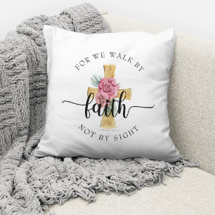 Coussin Croix florale de verset biblique moderne