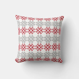 Coussin Croix géométrique rouge et gris letton