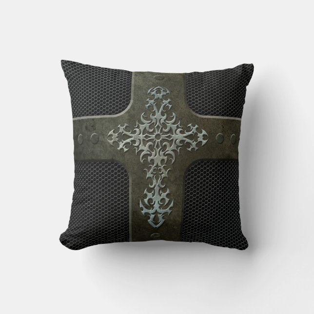 Coussin Croix gothique de maille en acier industrielle (Recto)