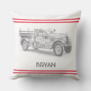 Coussin croquis au crayon de vieux camion de pompiers dess