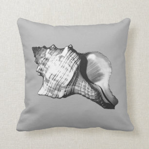 Coussin Croquis de coquille de conque - nuances de gris et