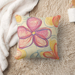 Coussin Croquis de fleur sauvage vintage (4)