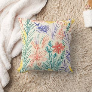 Coussin Croquis de fleur sauvage vintage (7)