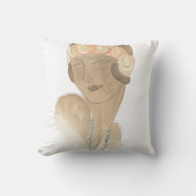 Coussin Croquis de mode Flapper - Femme avec pièce à cheve (Recto)