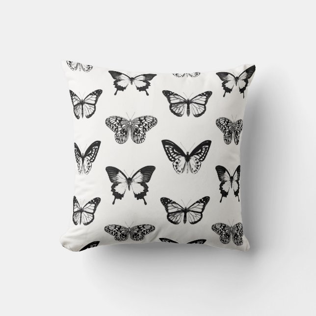 Coussin Croquis de papillon, noir et blanc (Recto)