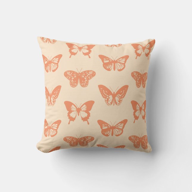 Coussin Croquis de papillon, orange corail (Recto)
