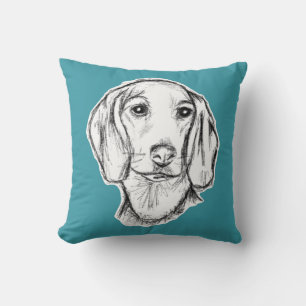 Coussin croquis de teckel dessiné à la main en noir et bla