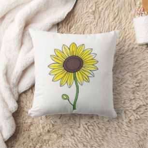 Coussin Croquis de tournesol en blanc