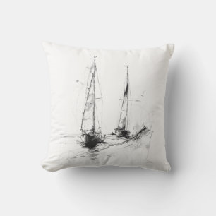 Coussin Croquis de yacht vintage – Art minimaliste nautiqu