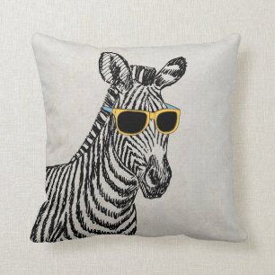 Coussin Croquis de zèbre cool mignon et drôle avec lunette