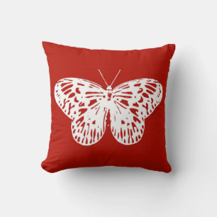 Coussin Croquis papillon, rouge et blanc foncé