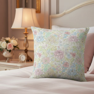 Coussin Croquis pastel aquarelle floral