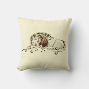 Coussin Croquis vintage d'encre Rembrandt / Dessin d'un li