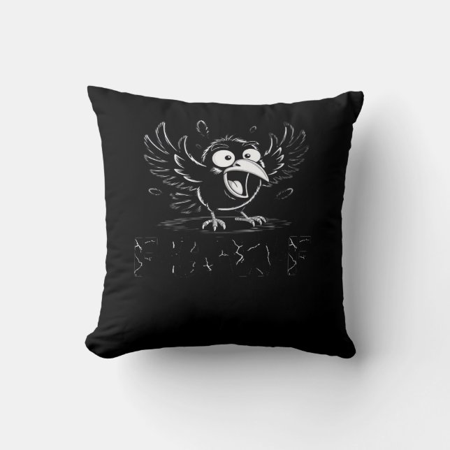 Coussin Crow, Retro F-Caw-F Bird Crow Funny Crow Bird Cawi (Recto)