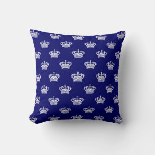 Coussin Crown 01 - White on Deep Navy