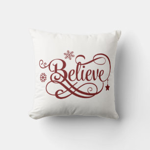 Coussin Croyez Flocons de Neige Rouges Étoiles Noël Vacanc